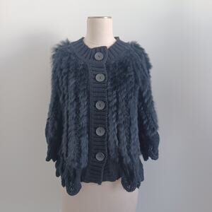 Y2K Radzoli Rabbit Cardigan Sweater Women M Black Knit Button Classic Party